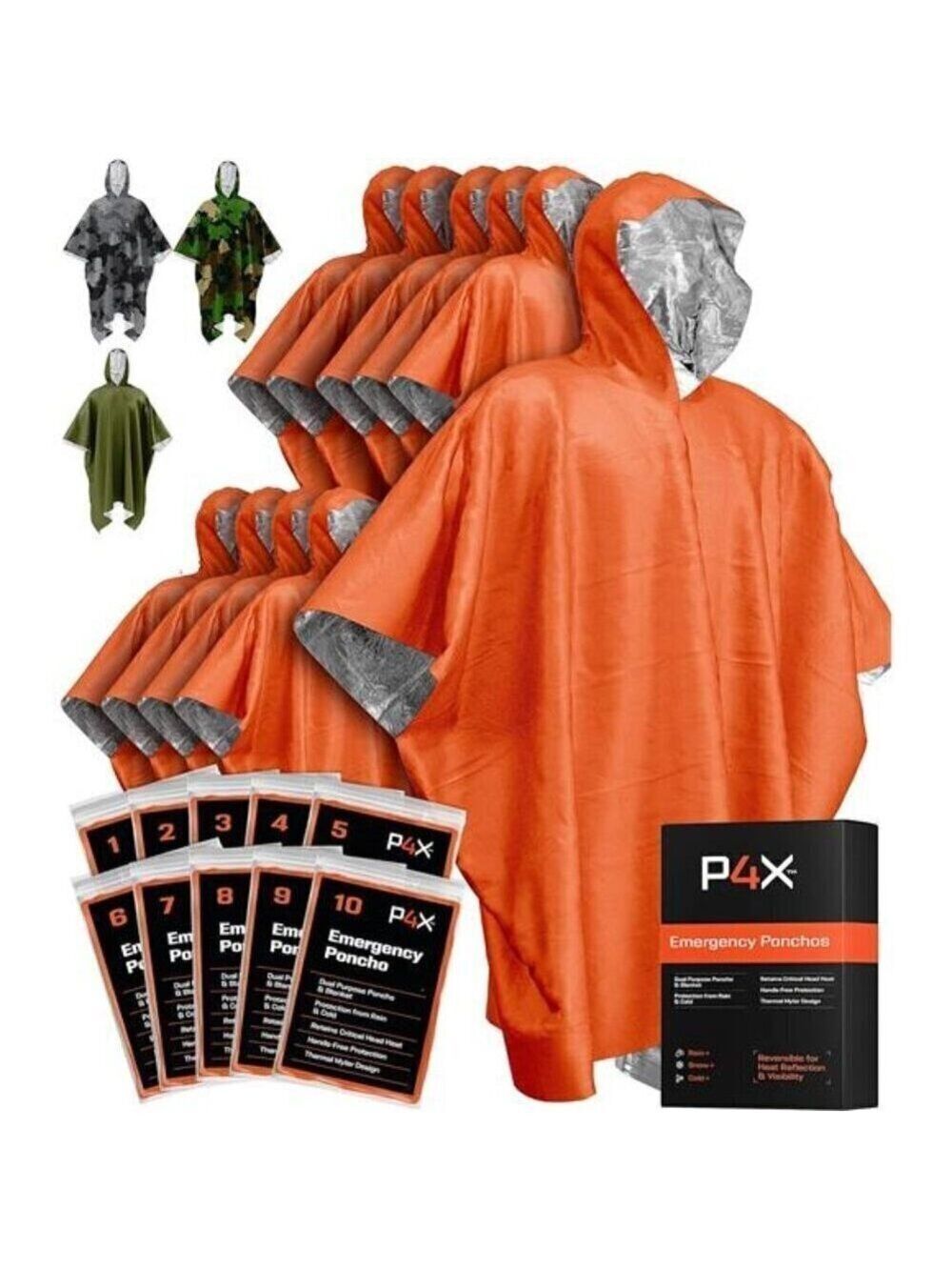 10X Emergency Poncho Mylar Blanket Liner Heavy Waterproof Rain Outdoor ORANGE